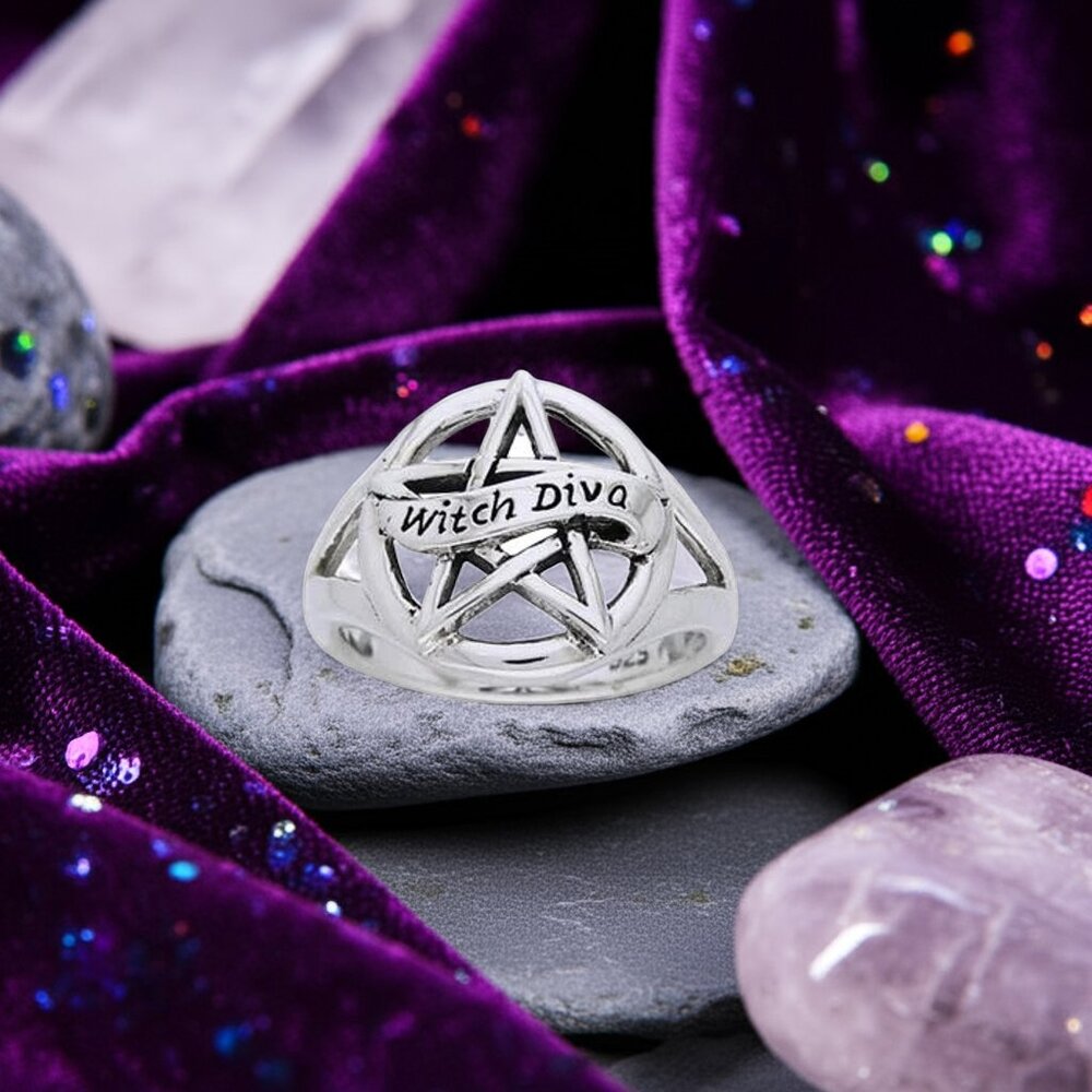 Pentacle Witch Diva Sterling Silver Ring, Sizes 5, 7 and 8